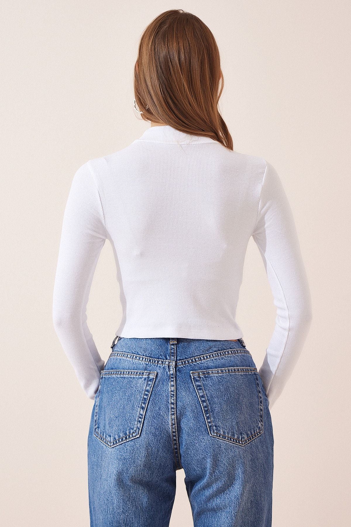 Siyah Beyaz 2' li Paket Fitilli Balıkçı Yaka Crop Örme Bluz GT00214