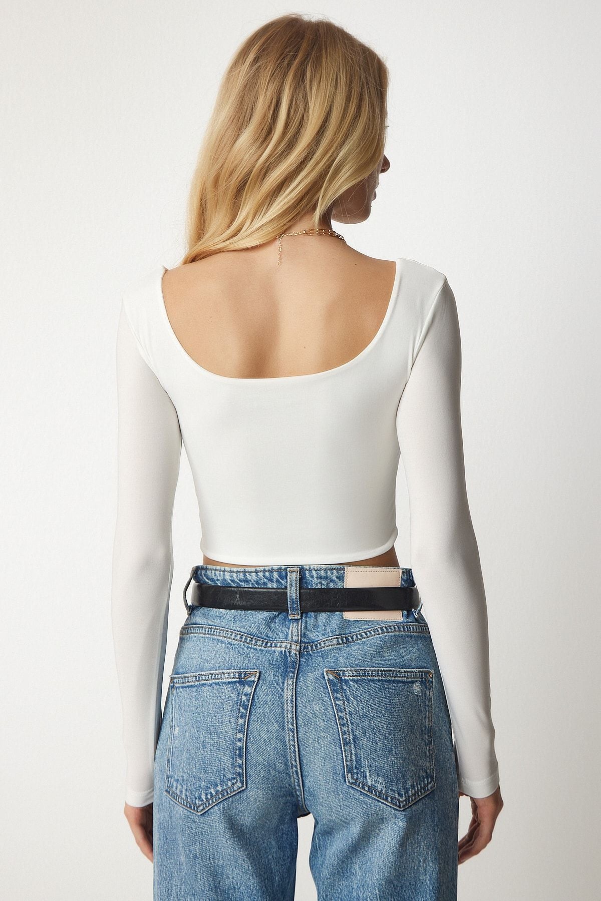 Siyah Beyaz Kayık Yaka 2’li Paket Crop Bluz CE00086