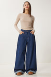 Koyu Mavi Yüksek Bel Geniş Paça Jeans RH00032
