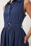 Lacivert Kemerli Poplin Midi Gömlek Elbise UB00354