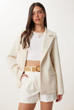 Krem Vatkalı Keten Blazer Ceket XL00004
