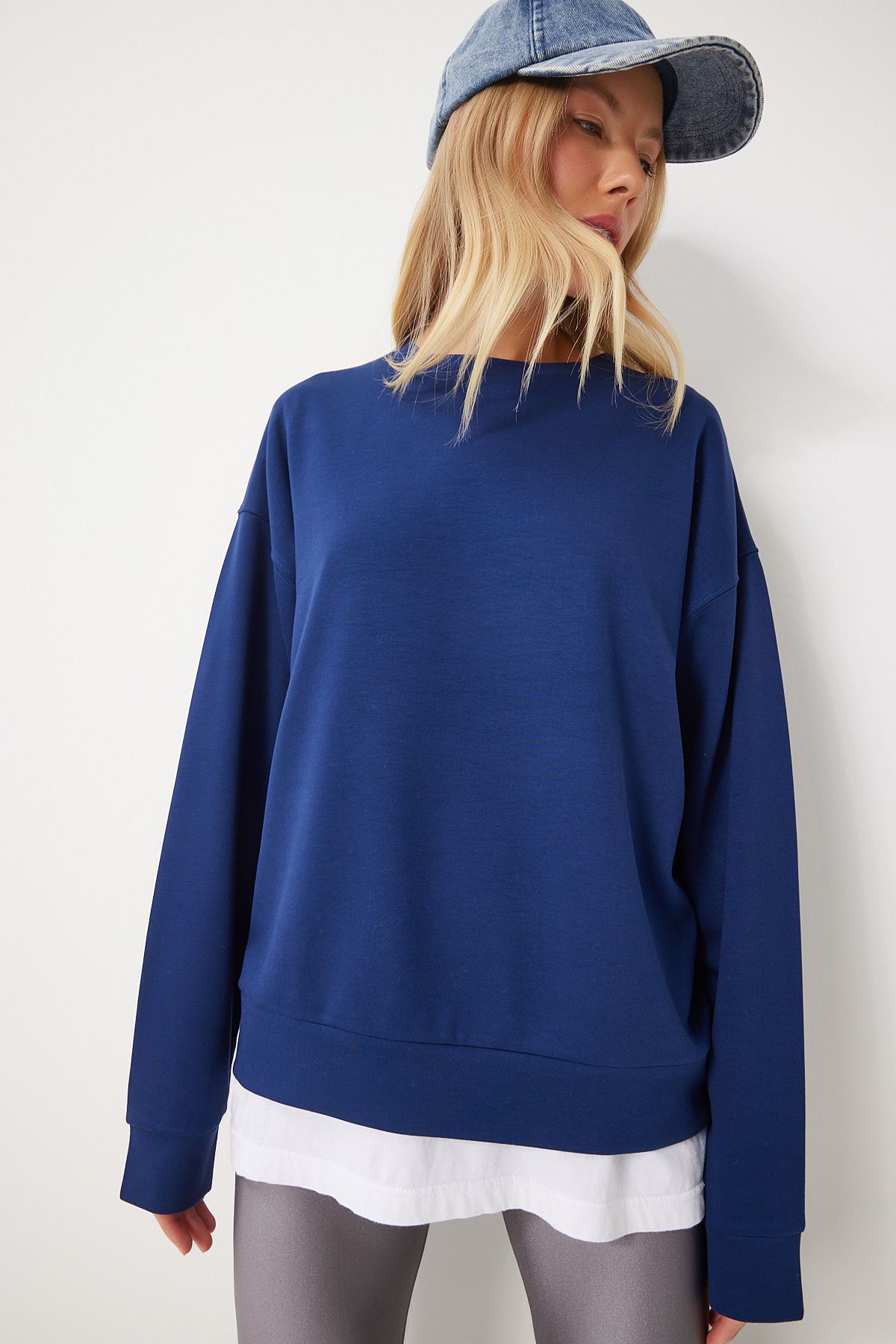 Lacivert Basic Mevsimlik Modal Örme Sweatshirt AN00212