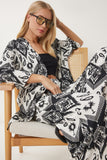 Siyah Beyaz Desenli Krinkıl Yazlık Kimono Pantolon Takım ZV00271