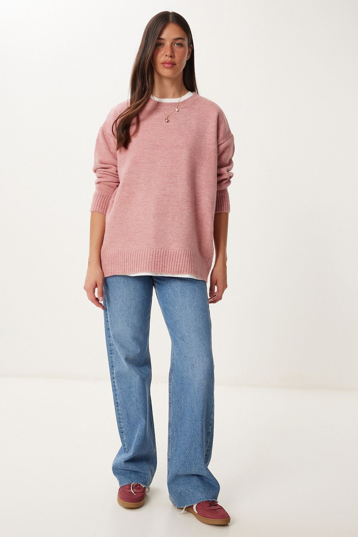 Orta Pembe Oversize Triko Kazak PN00054