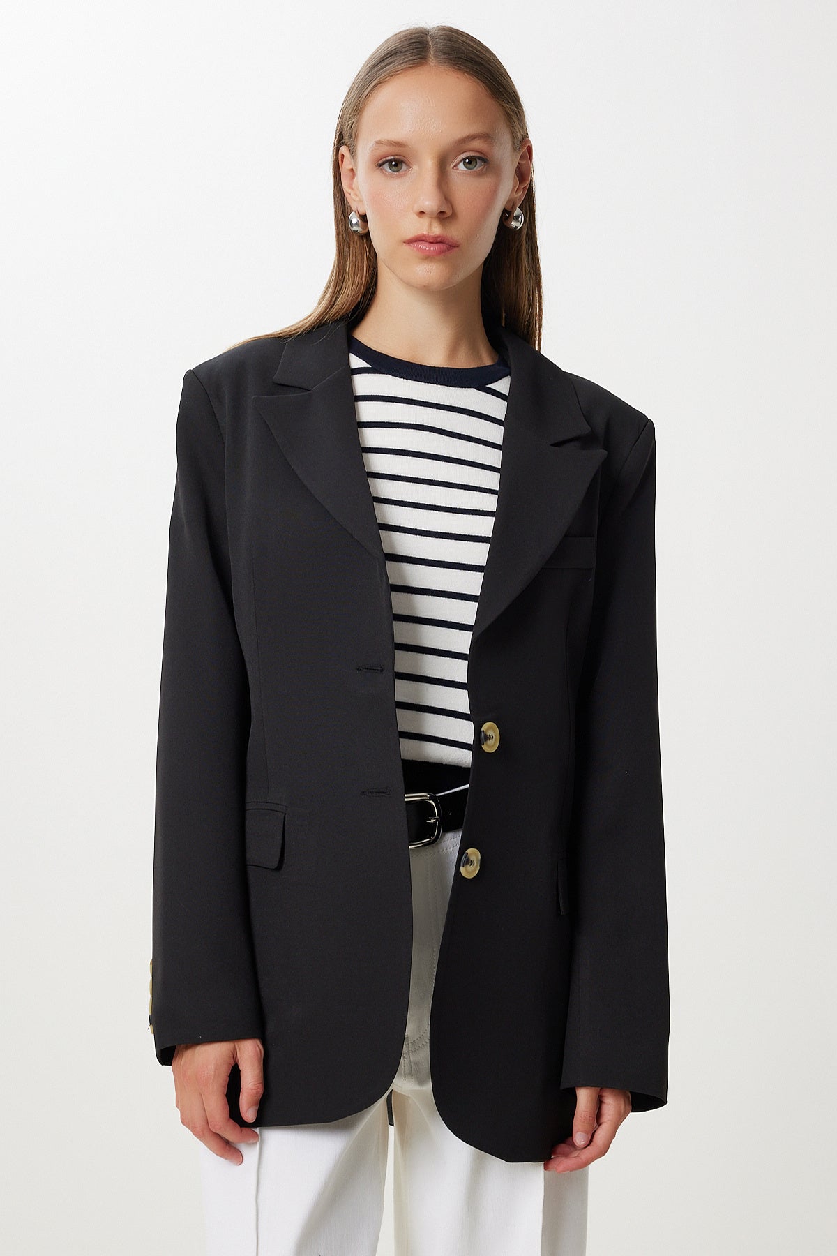 Siyah Vatkalı Oversize Dokuma Ceket KT00028