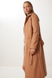 Camel Kruvaze Yaka Kuşaklı Kaşe Kaban MX00253