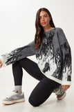 Antrasit Gri Desenli Oversize Triko Kazak Kİ00124