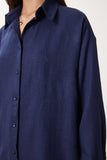 Lacivert Oversize Keten Gömlek PB00052