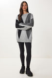 Gri Siyah Baklava Desenli Oversize Triko Kazak Kİ00127