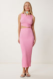 Pembe Dokulu Yazlık Bluz Etek Takım FW00010