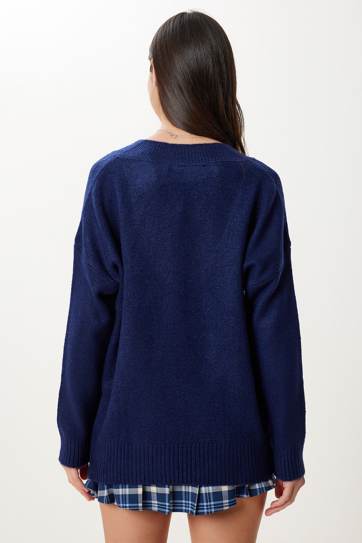 Lacivert V Yaka Oversize Triko Kazak  BV00003