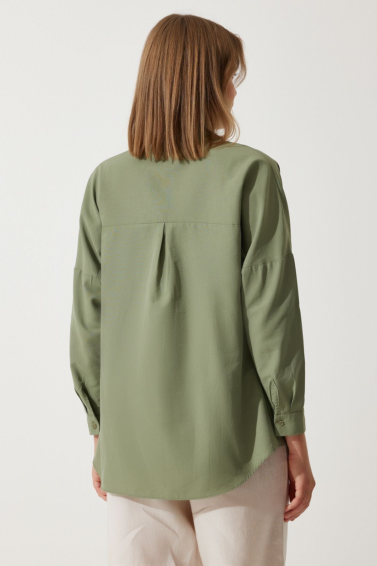 Haki Oversize Uzun Basic Gömlek DD00842