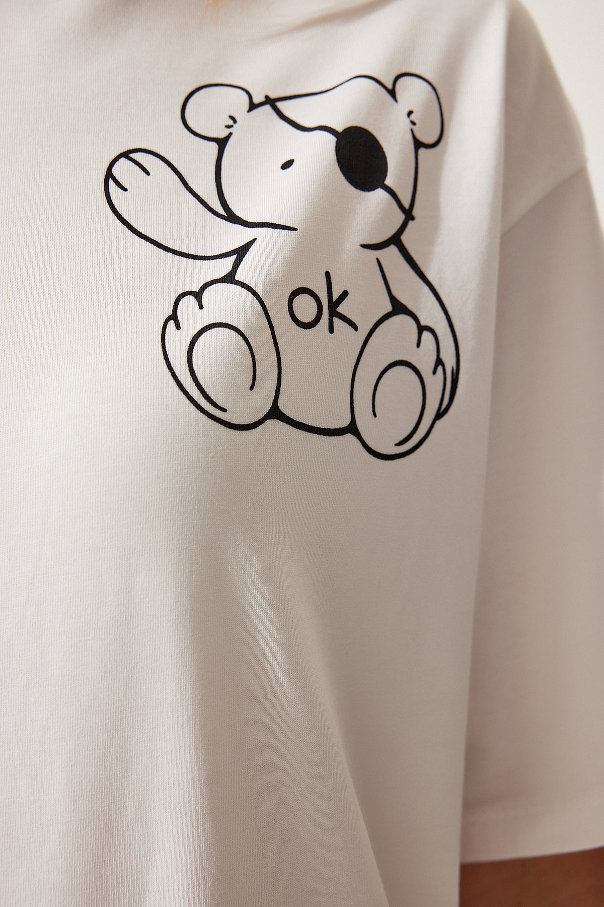 Beyaz Baskılı Oversize Örme T-Shirt HF00457