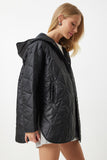 Siyah Kapüşonlu Kapitone Oversize Mont  FN02905