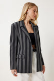 Gri Çizgili Oversize Mevsimlik Blazer Ceket MX00185