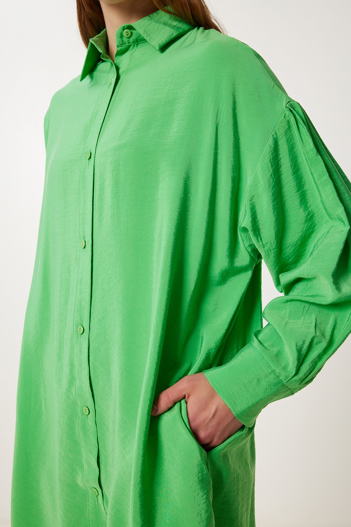 Yeşil Oversize Midi Ayrobin Gömlek Elbise WF00106