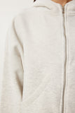 Gri Melanj Kapüşonlu Fermuarlı Şardonlu Sweatshirt CV00045