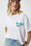 Beyaz Baskılı Oversize Örme T-Shirt DD01326