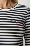 Siyah Beyaz Nakışlı Çizgili Fitilli Örme Crop Bluz MC00234