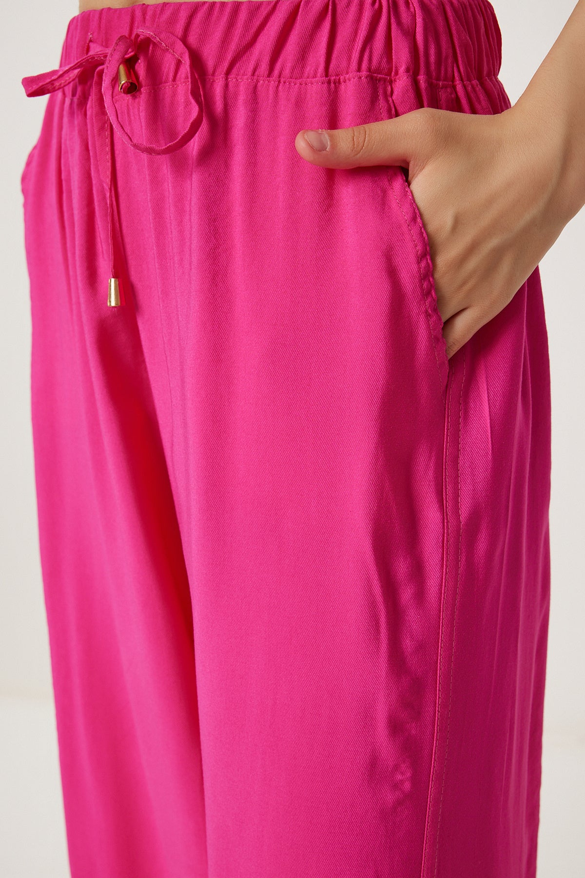 Koyu Pembe Geniş Paça Rahat Yazlık Pantolon WF00117