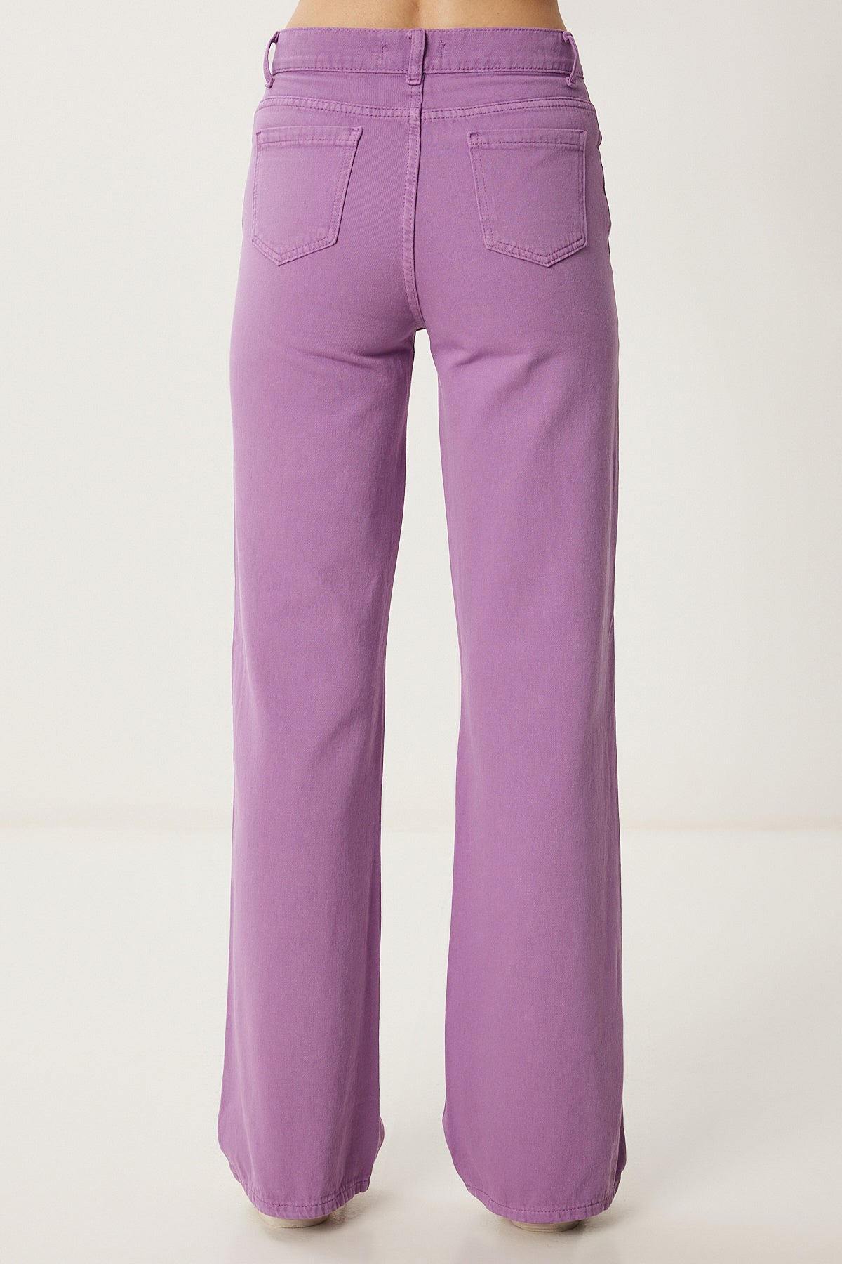 Lila Geniş Paça Cepli Gabardin Pantolon WF00123