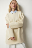 Latte Şardonlu Oversize Örme Sweatshirt NJ00131