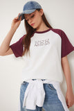 Bordo Kemik Ayıcık Baskılı Pamuklu Örme T-Shirt CR00477