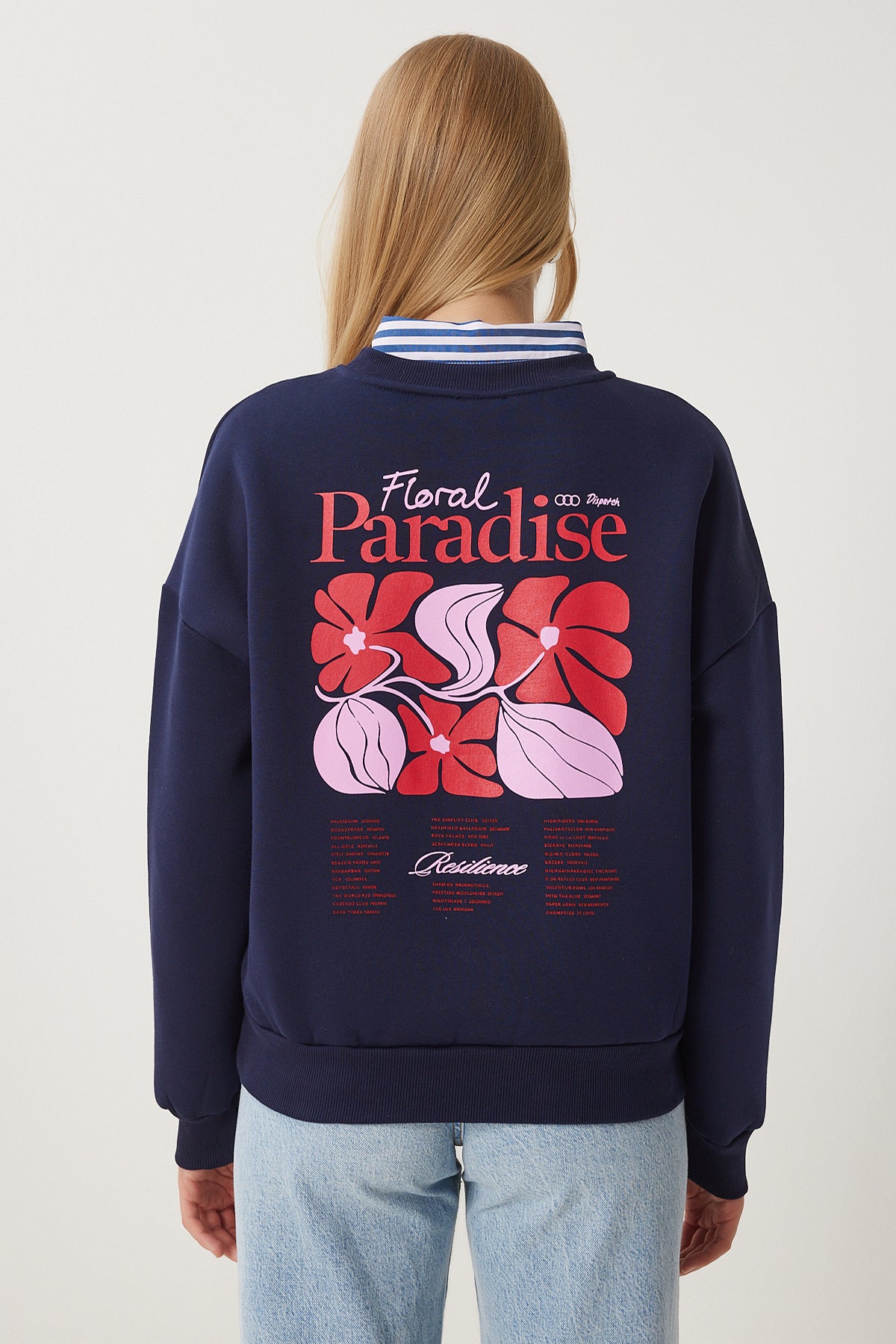 Lacivert Baskılı Şardonlu Örme Sweatshirt BF00099