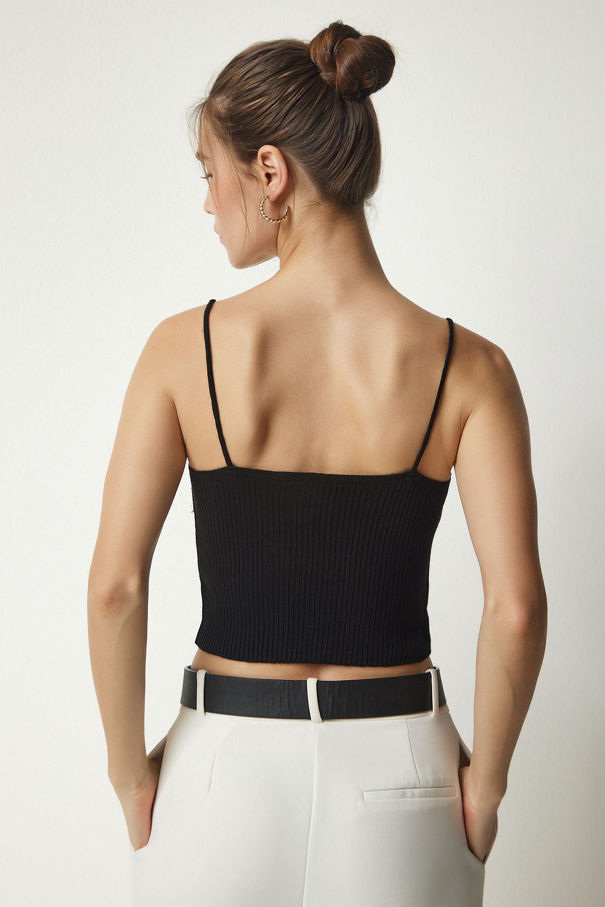 Siyah Fitilli Triko Crop Hırka Takım MT00143