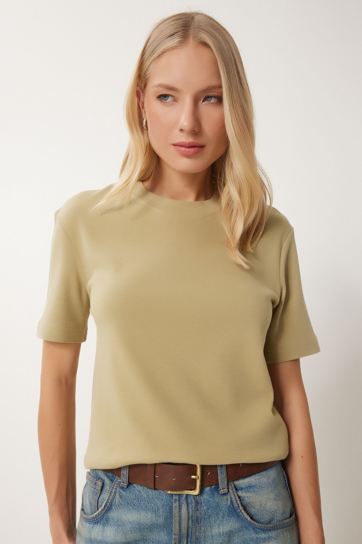 Açık Yeşil Pamuklu Basic Örme T-Shirt AG00001