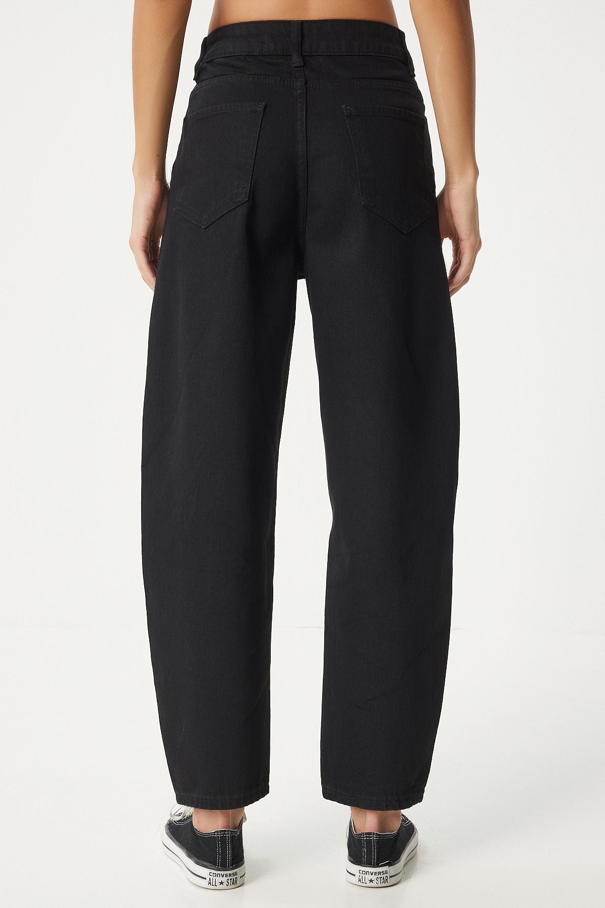 Siyah Yüksek Bel Baggy Jean Pantolon UT00006