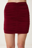 Bordo Büzgülü Esnek Mini Örme Etek WF00131