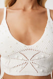 Ekru İnci Detaylı Ajurlu Crop Triko Bluz  FN03366