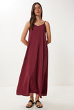 Bordo Askılı Basic Yazlık Modal Elbise FN03474