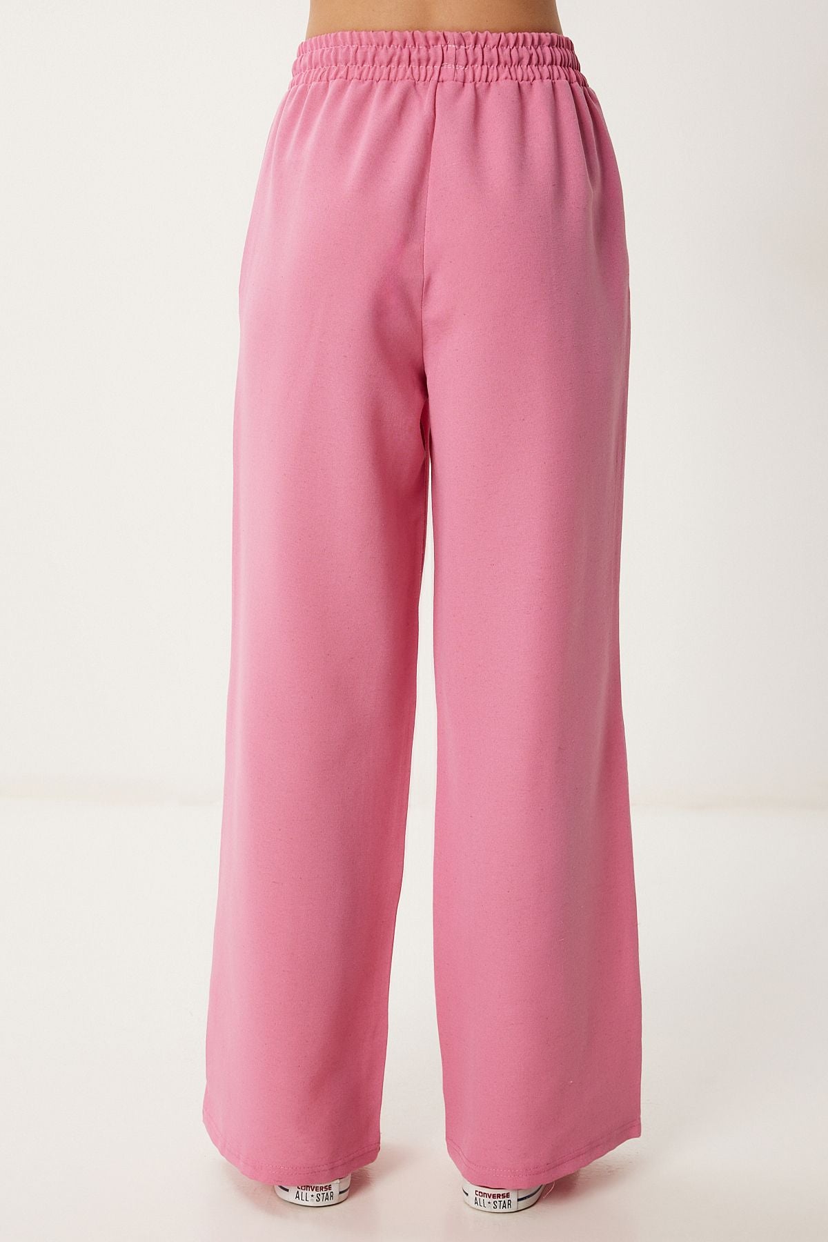 Pembe Geniş Paça Keten Pantolon DP00261