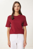 Bordo Pamuklu Basic Örme T-Shirt AG00001