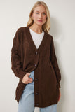 Kahverengi Balon Kollu Oversize Triko Hırka DD01033