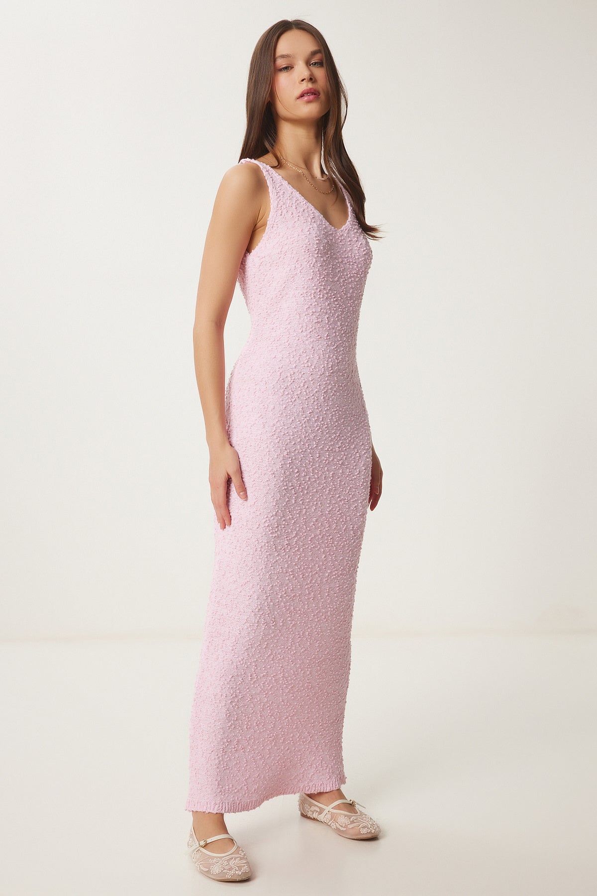 Pembe Askılı Yazlık Triko Elbise YY00235