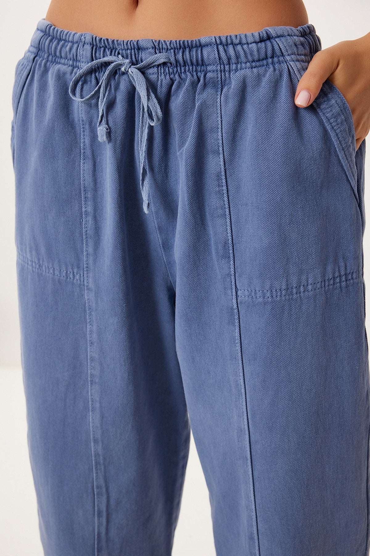 İndigo Mavi Capri Rahat Gabardin Pantolon GP00019
