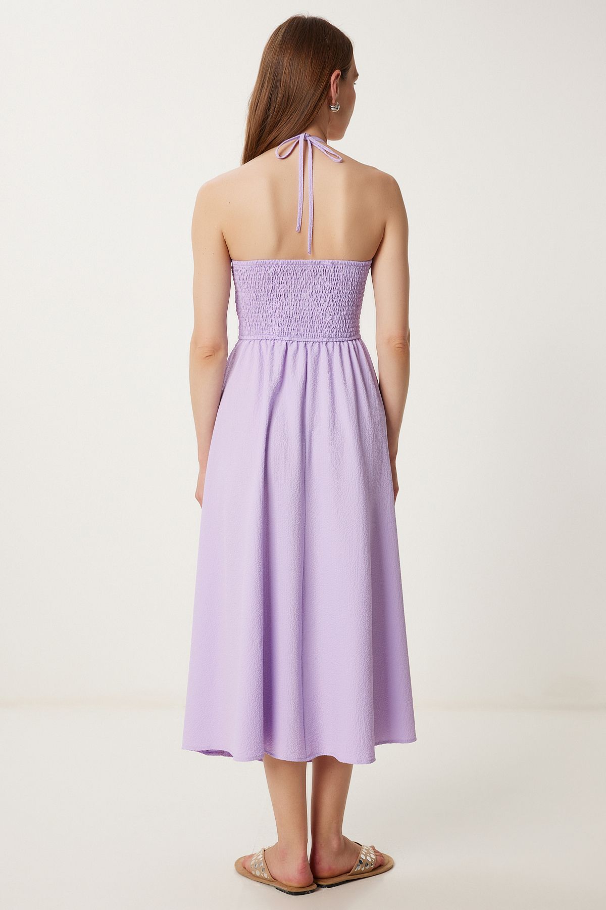 Lila Cut Out Detaylı Midi Elbise FK00038