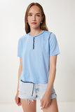 Mavi Kontrast Dikiş Detaylı Örme T-Shirt TP00087
