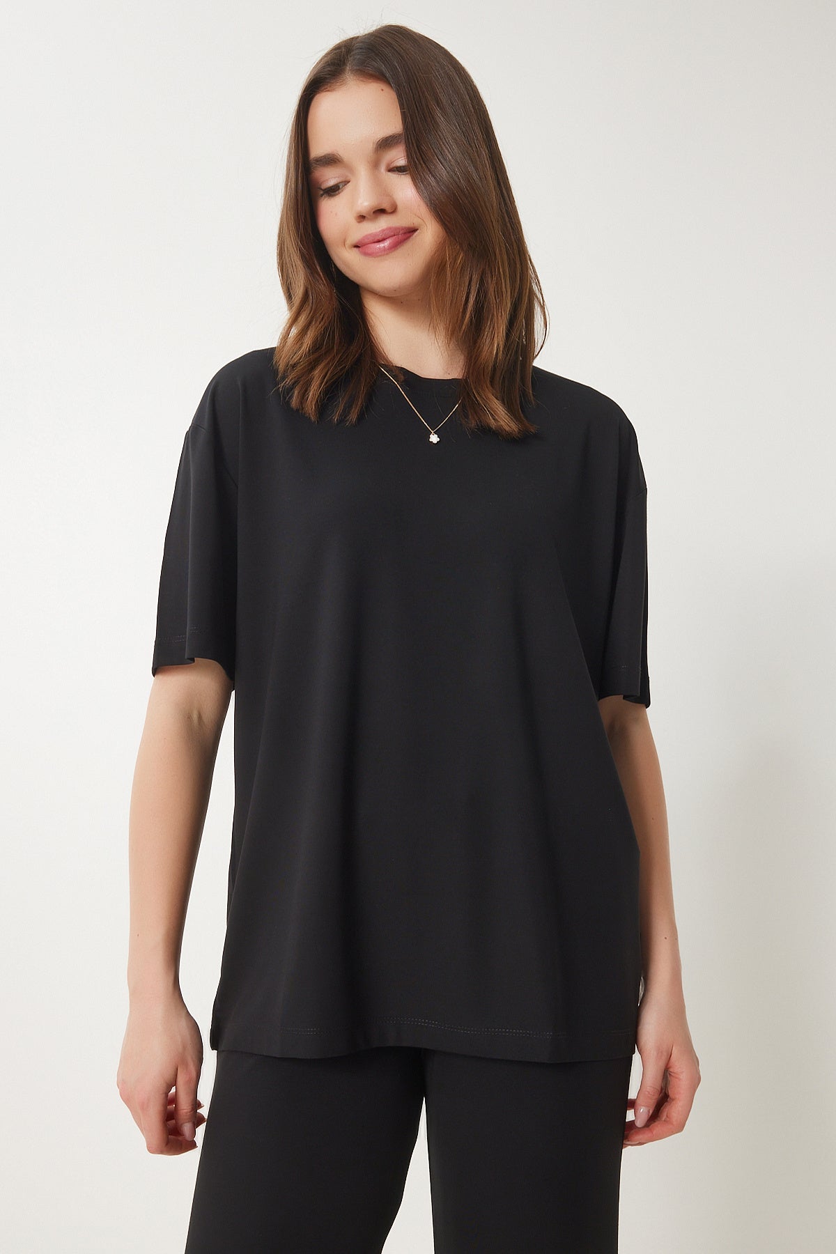 Siyah Oversize Örme T-Shirt Pantolon Takım FN03452