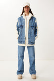 Kemik Mavi Denim Detaylı Peluş Ceket Mont DD01368