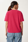 Koyu Pembe Baskılı Oversize Örme T-Shirt AN00245