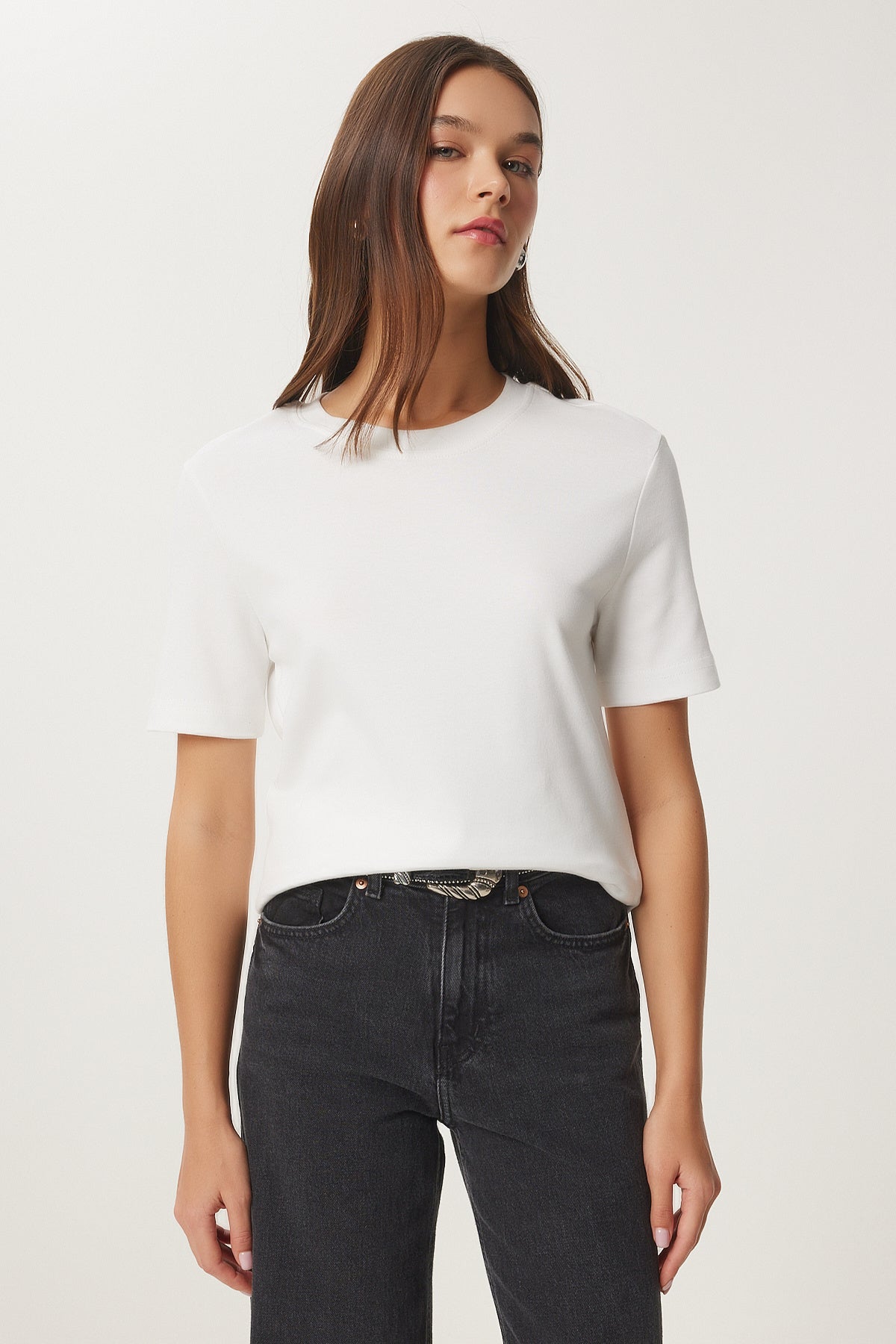 Siyah Beyaz 2'Li Paket Pamuklu Basic Örme T-Shirt AG00002