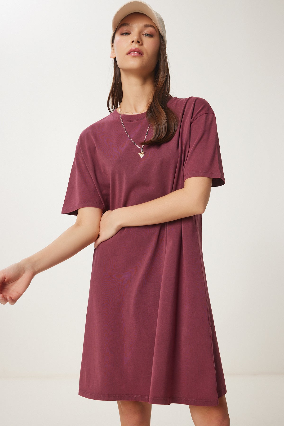 Bordo Soluk Efektli Basic Örme Elbise BF00102