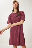 Bordo Soluk Efektli Basic Örme Elbise BF00102