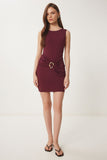 Bordo Altın Aplikeli Mini Sandy Elbise KH00092
