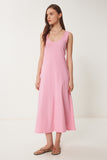 Pembe Kolsuz Basic Yazlık Örme Elbise CR00478