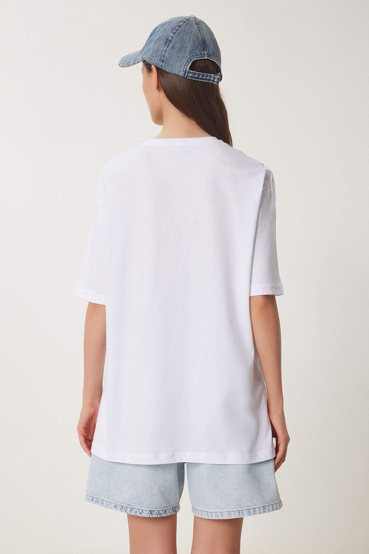 Beyaz Kiraz Baskılı Pamuklu Örme T-Shirt ZV00301